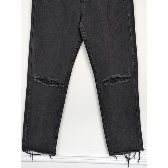 Princess Polly Jeans Denim Ripped Distressed Straight Button Fly Black Size 8 - Picture 6 of 14